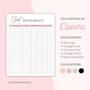 Canva Printable Client Appointment, Appointment Tracker, Meeting Log, Appointment Reminder, Tutoring Tracker Business, Instant Download