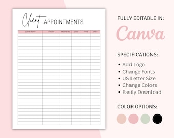 Citas para clientes, seguimiento de citas, registro de reuniones, recordatorio de citas, seguimiento de tutorías para empresas, descarga instantánea, imprimible en Canva