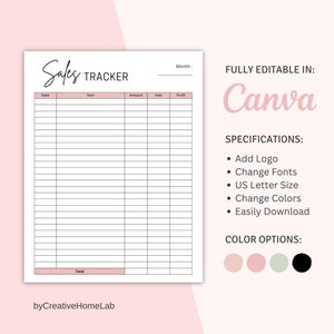 Canva Printable Sales Tracker, Sales Log Editable, Order Tracker Template, Business Sales Tracker, Order Form Template, Business Sales Log