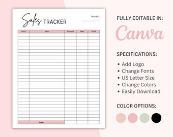 Canva Printable Sales Tracker, Sales Log Editable, Order Tracker Template, Business Sales Tracker, Order Form Template, Business Sales Log