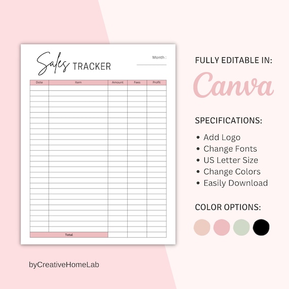 Canva Printable Sales Tracker, Sales Log Editable, Order Tracker Template, Business Sales Tracker, Order Form Template, Business Sales Log