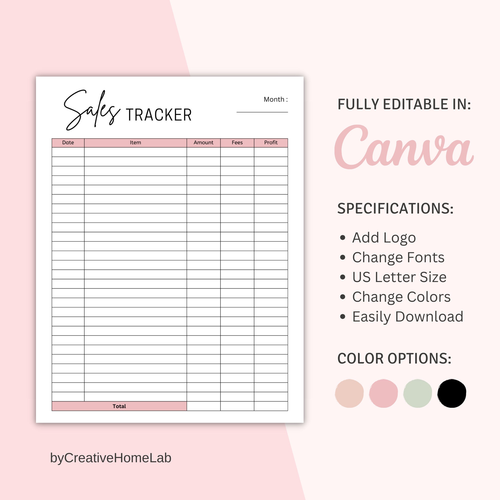 Canva Printable Sales Tracker, Sales Log Editable, Order Tracker Template, Business Sales Tracker, Order Form Template, Business Sales Log