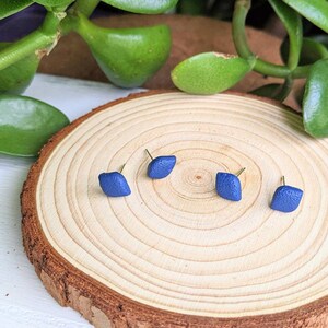 Navy Blue Rounded Diamond Stud Earrings, Handmade Clay Jewelry, Minimalist, Geometric, Rhombus, Simple Earrings, Hypoallergenic, Gift Ideas