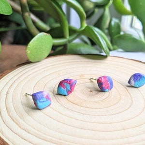Bisexual Pride Rounded Diamond Stud Earrings, Handmade Clay Jewelry, LGBTQ+, Queer, Bi Pride, Abstract Geometric Rhombus, Hypoallergenic