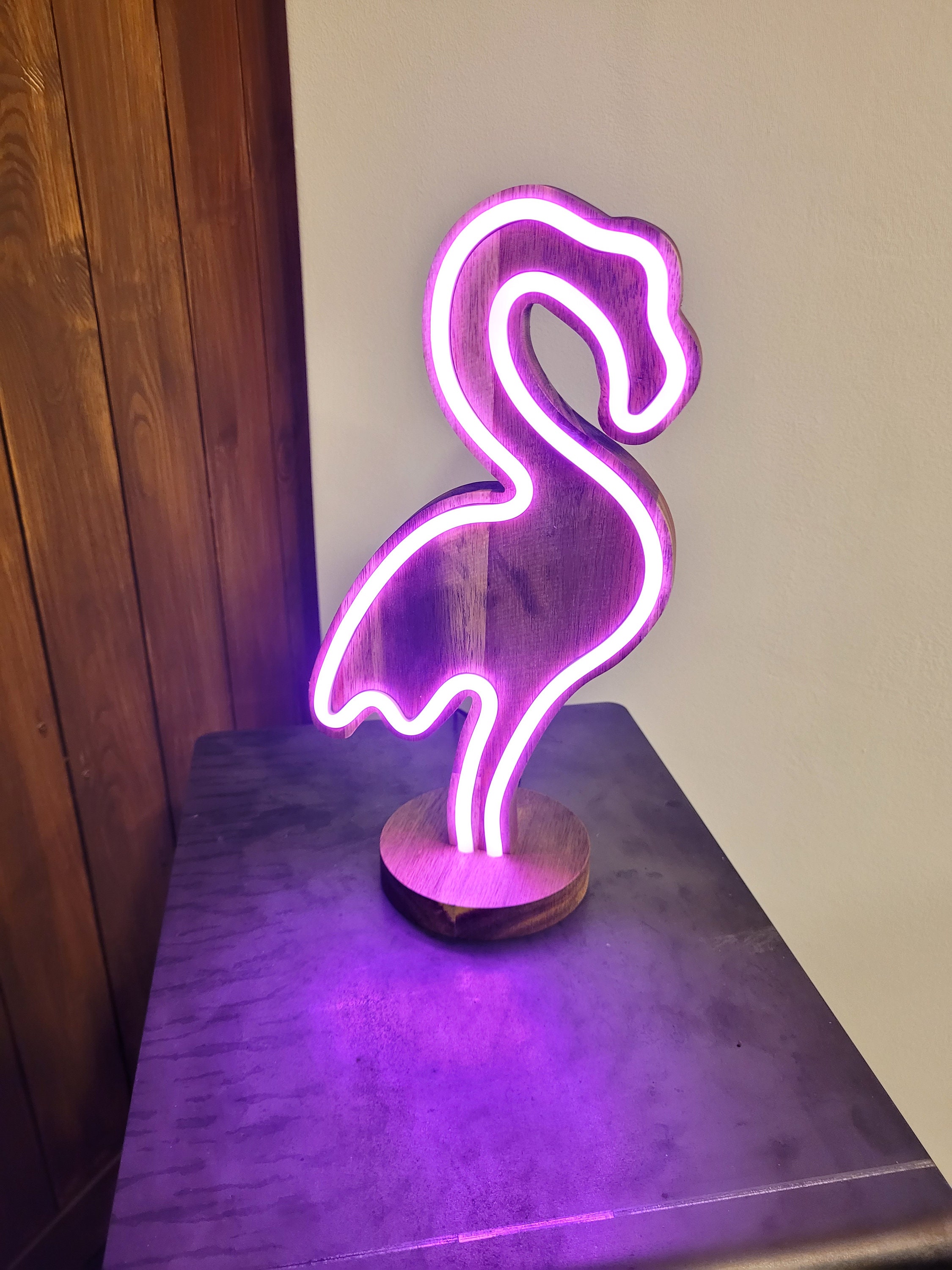 sympathie parfum teugels LED Table Lamp Flamingo Neon Lamp Made of Solid Wood - Etsy