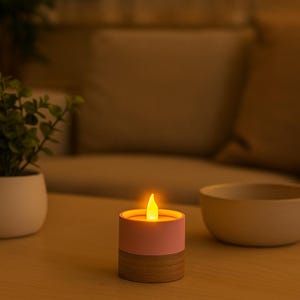 Columinas Pure LED tealight holder – oak wood & 3D printing | Colorful candle decoration | Handmade in Münster | For electronic tealights