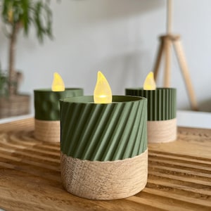 Columinas Curvy LED Tealight Holder – Oak Wood & 3D Printing | Colorful Candle Decoration | Handmade in Münster | For Electronic Tealights