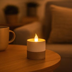 Columinas Wavy LED tealight holder – oak wood & 3D printing | Colorful candle decoration | Handmade in Münster | For electronic tealights