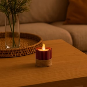 Columinas Riffled LED Tealight Holder – Oak Wood & 3D Printing | Colorful Candle Decoration | Handmade in Münster | For Electronic Tealights