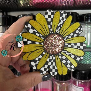 Checkered Print Sunflower Car Freshener