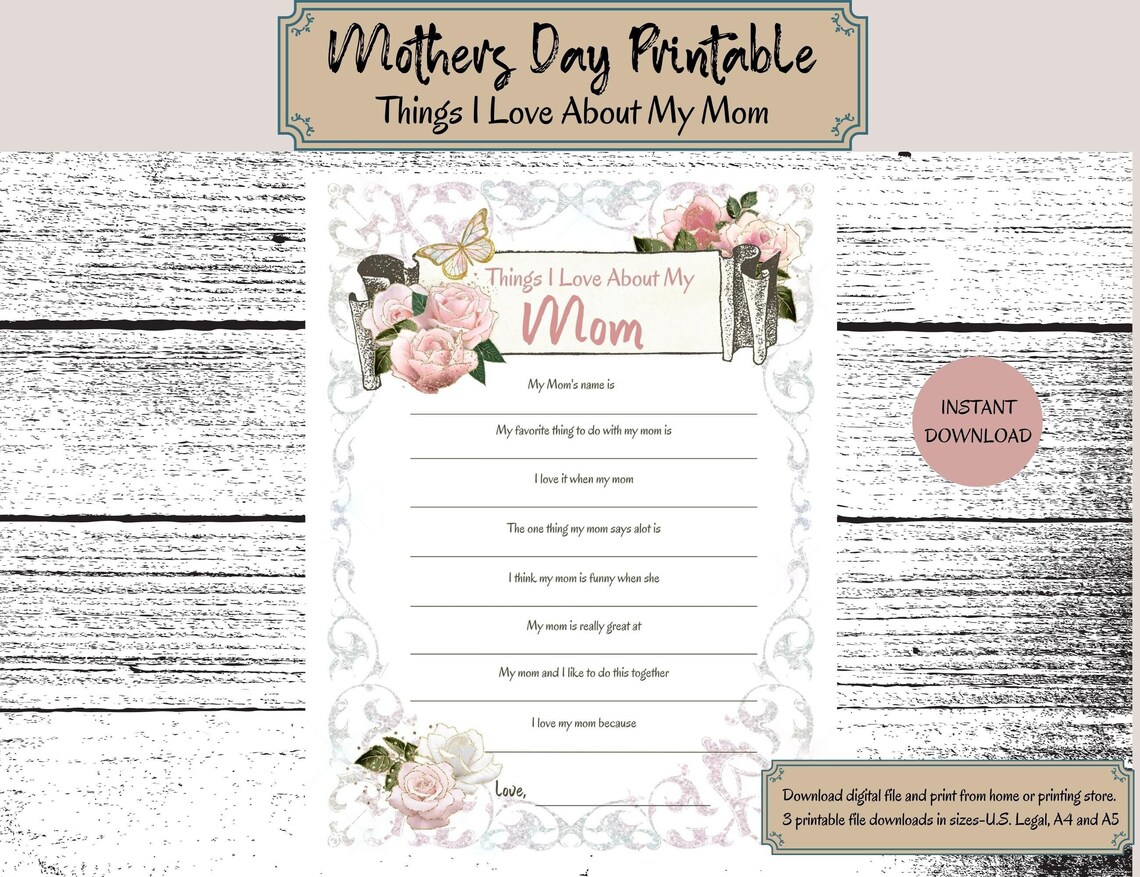 Mom Questionnaire, Printable PDF, Fill in the Blank, Mom Gift - Etsy