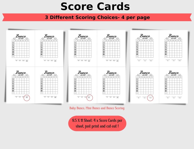 Bunco Game PDF Printable Bundle, Bunco Black and White Minimalist Theme ...