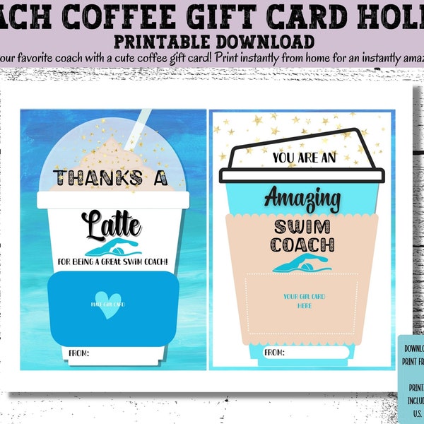 Swim Coach Coffee Gift Card Holder Printable Download