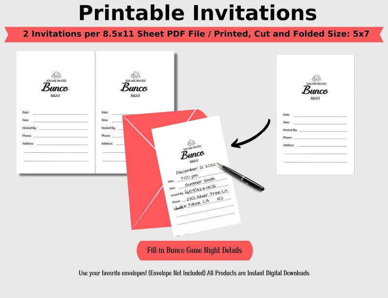 Bunco Game PDF Printable Bundle, Bunco Black and White Minimalist Theme ...