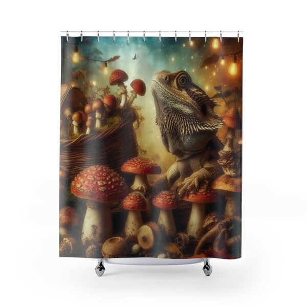Cute Shower Curtain / House Warming Gift Beardie Lover / Mushroom Lover Gift / Bathroom Decor