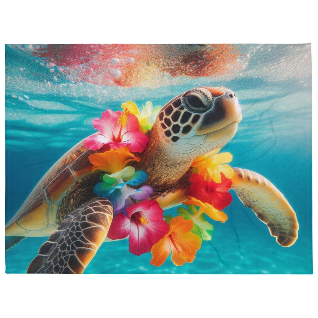 Sea Turtle Blanket / Turtle Wearing Lei / Tropical Throw Etsy