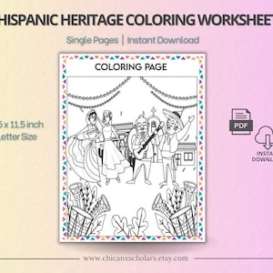 Hispanic Heritage Coloring Worksheet | Latino History Coloring Page | Fun Printable Game | Hispanic History Activity | Kids and Family Games