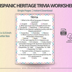 Hispanic History Month Trivia Game, Fun Educational Game Kids, Latino History Month, Hispanic History School Quiz Kids, Instant Download