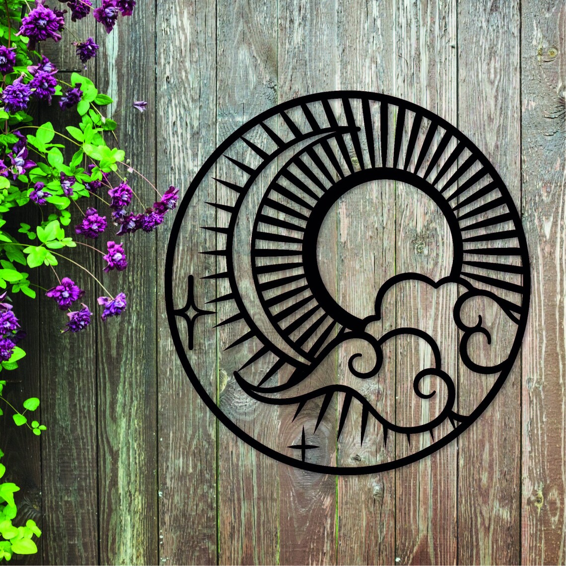 Sun Moon and Stars Metal Wall Art Garden Decoration Garden Etsy
