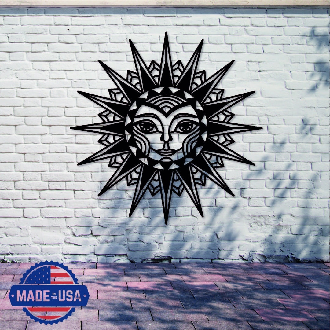 Sun Face Celestial Metal Wall Art Patio Decor Large Outdoor Wall Art