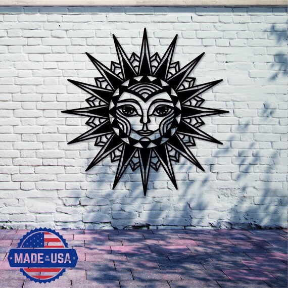 Sun Face Celestial Metal Wall Art Patio Decor Large Etsy