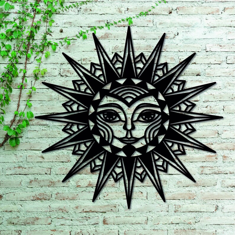 Sun Face Celestial Metal Wall Art Patio Decor Large Outdoor Wall Art