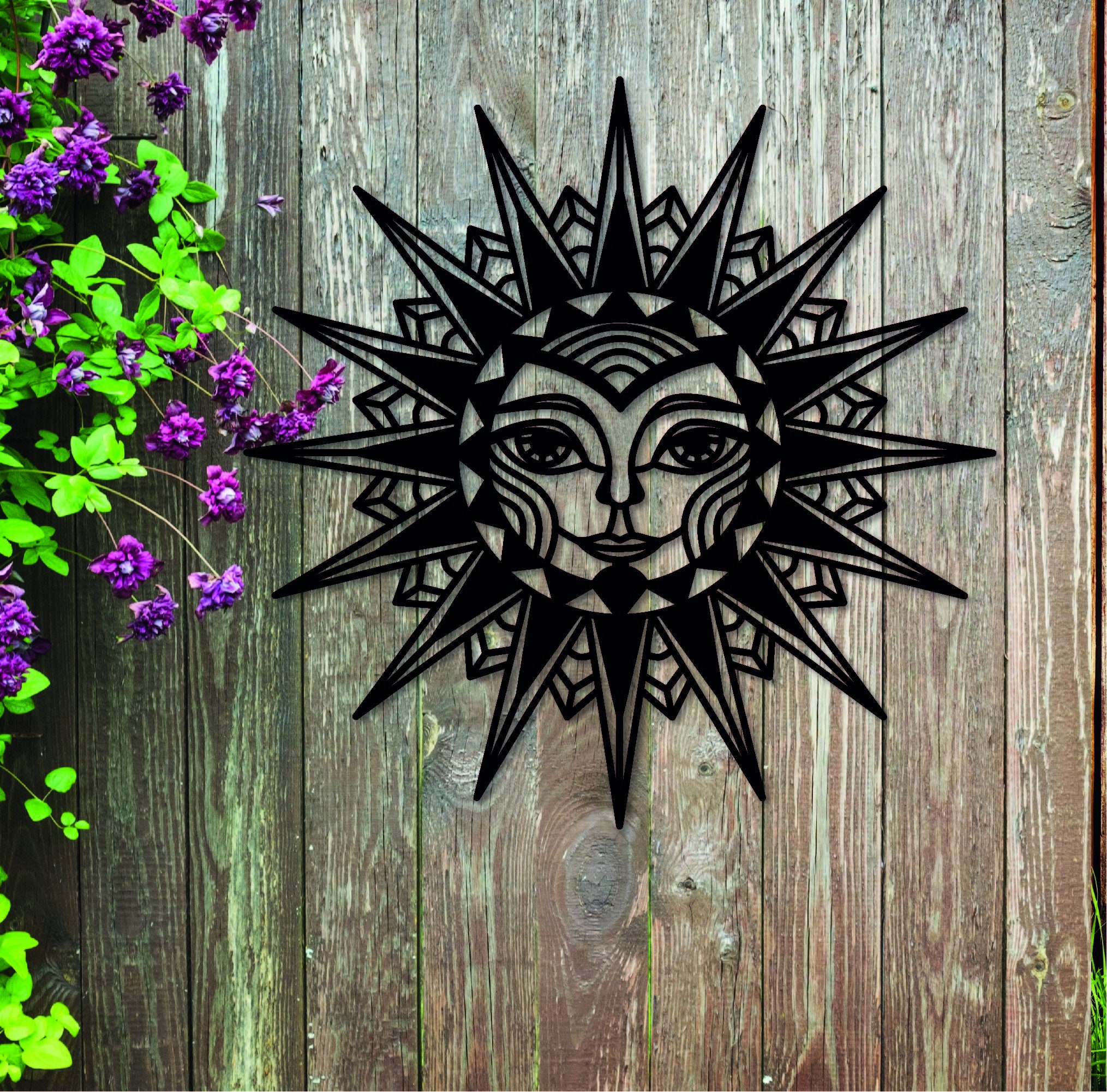 Sun Face Celestial Metal Wall Art Patio Decor Large Outdoor Wall Art