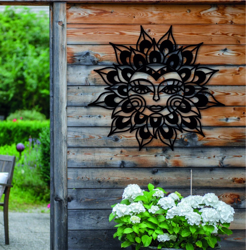 Sun Face Lady Celestial Metal Wall Art Yard Art Patio Etsy