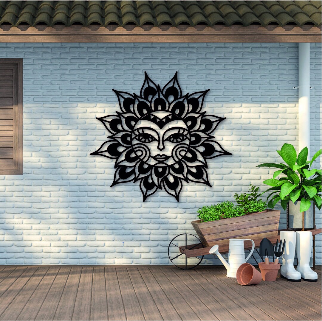 Sun Face Lady Celestial Metal Wall Art Yard Art Patio Decor Large