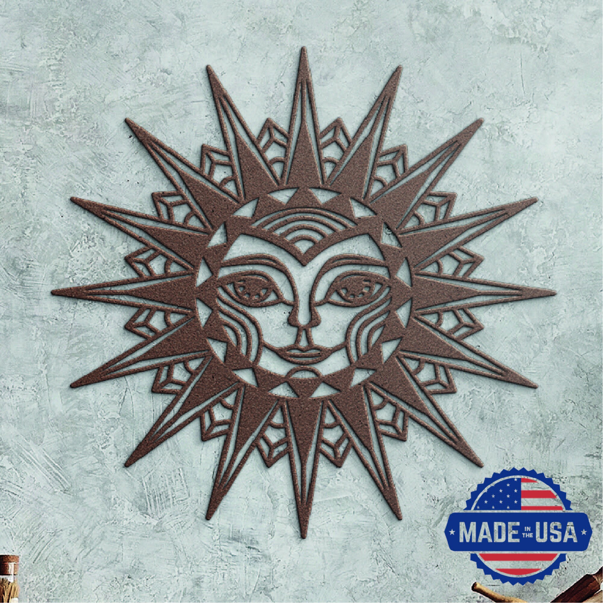Sun Face Celestial Metal Wall Art Patio Decor Large Outdoor Wall Art