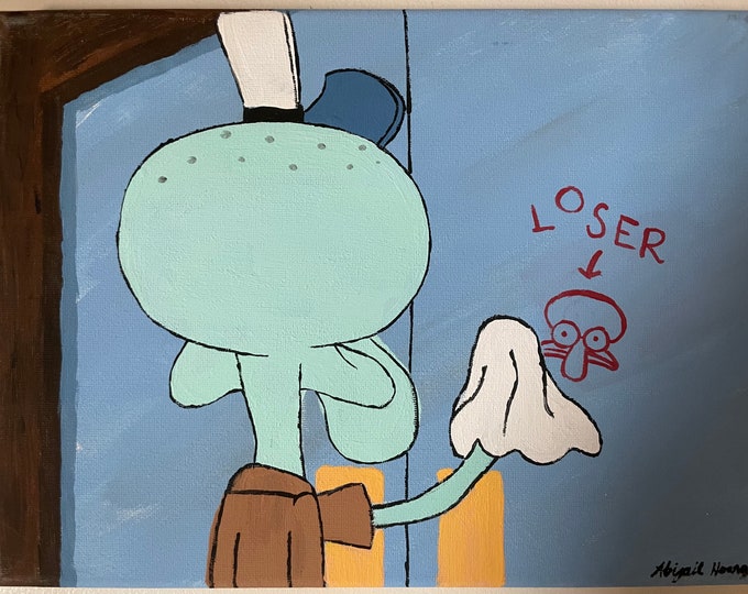 Clean Squidward Squidward Cleaning “loser” on Window - Spongebob Acrylic Painting - Etsy