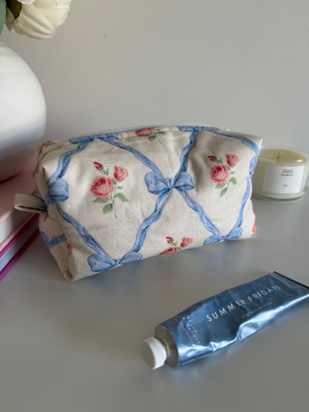 Makeup Bag Coquette Makeup Bag Cosmetic Bag Blue Makeup Bag Travel Bag