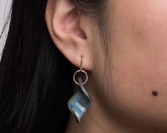 Mini Diamond Porcelain Dangle Earrings | Marble Blue | Lightweight Handmade Jewelry, Porcelain earrings, elegant jewelry