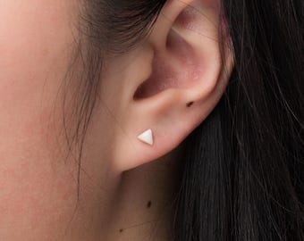Handmade Porcelain Triangle Studs | Signature Colorways, Lightweight Ceramic Earrings