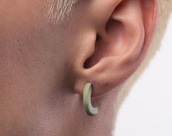 Handmade Porcelain Half Hoop Earrings | Lightweight Matcha Green Ceramic Hoops