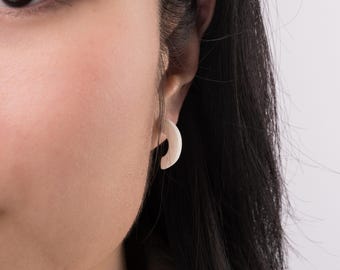 Handmade Porcelain Half Hoop Earrings | Lightweight Snow White Ceramic Hoops