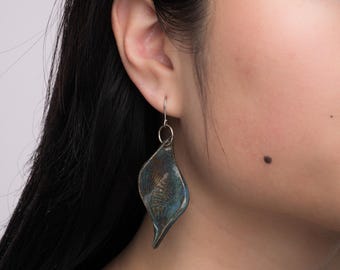 Diamond Twist Handmade Ceramic Earrings | Marble Blue | Porcelain Earrings, Statement Jewelry