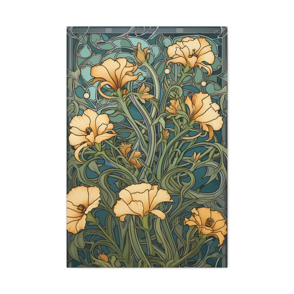 Art Nouveau Flower Print - Alphonse Mucha Inspired Botanical Decor - Craftsman Style - Prairie Style - Canvas Print Digital Artwork