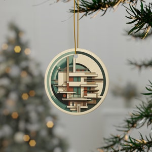Frank Lloyd Wright Inspired 'The Rynfield' Geometric Holiday Ornament - Ceramic Ornament (1pc, 3pcs, 5pcs, 10pcs)
