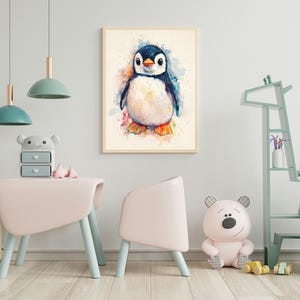 Aquarell Baby Pinguin Wandkunst - Niedliches Digitaldruck fürs Kinderzimmer | Art Print druckbare Kunst | Sofort Download