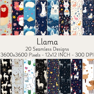 Llama Seamless Pattern Set: Whimsical Designs (Digital Download)