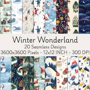 20 Winter Wonderland Seamless Digital Papers – Snowy Patterns, Cozy Backgrounds for Scrapbooking, Wrapping Paper, and Craft Projects