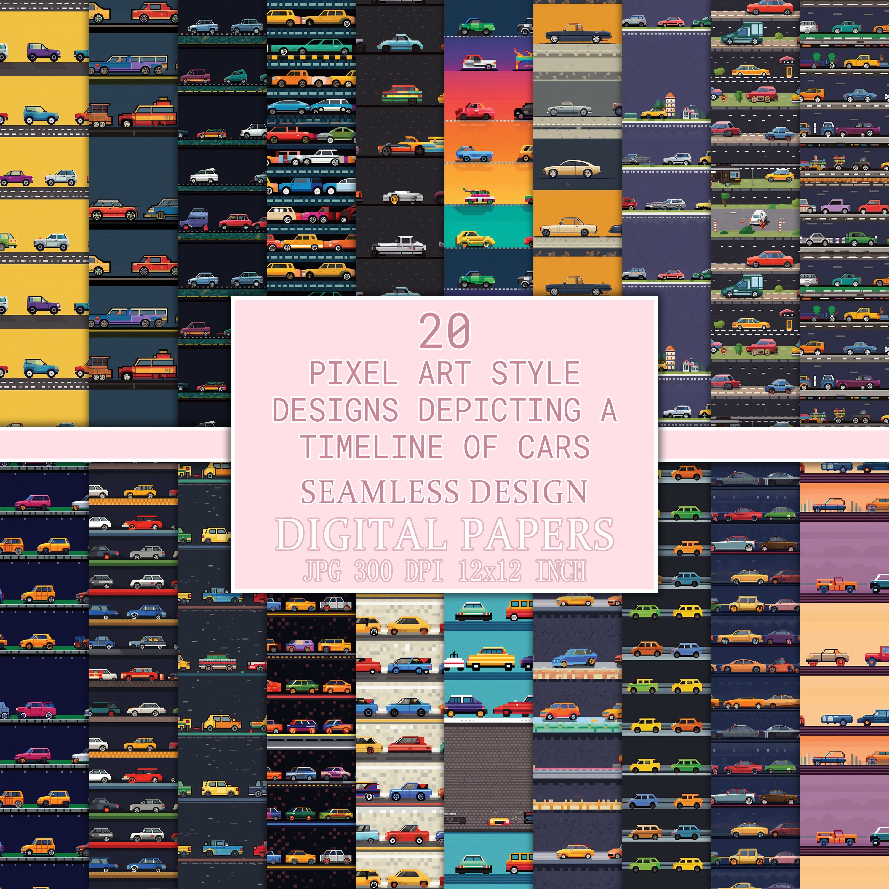 Retro Wheels Pixel Artstyle Timeline of Iconic Cars Etsy Ireland