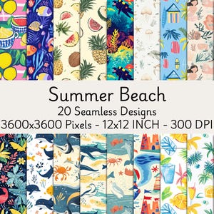 20 Sommer Strand Nahtlose Digitale Papiere - Tropische Muster, Ozean Hintergründe für Scrapbooking, Geschenkpapier und Bastelprojekte