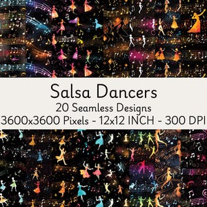 Salsa Dancers Seamless Digital Papers, Colorful Latin Dance Patterns,Printable Fiesta Backgrounds for Scrapbooking,Commercial Use, Printable