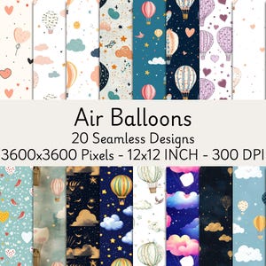 Hot Air Balloon Seamless Pattern: Watercolor Designs (Digital Paper)