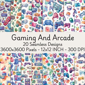 Carte digitali senza soluzione di continuità per giochi e arcade / Modelli di giochi retrò / Sfondi per console pixel stampabili / Uso commerciale, stampabile