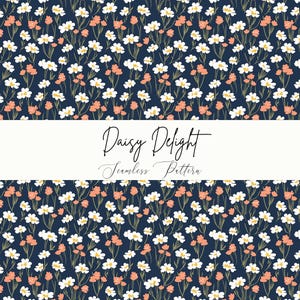 Daisy Delight Nahtloses Muster: Weiße Gänseblümchen auf Gelb (PNG Digital Download)