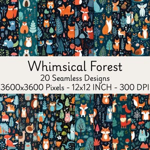 Forest Animals Seamless Paper: Woodland Watercolor Patterns (Digital Download)