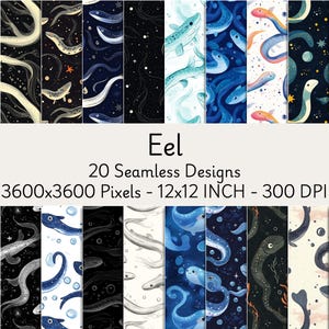 Eel Digital Patterns: 20 Seamless Ocean Designs (PNG)